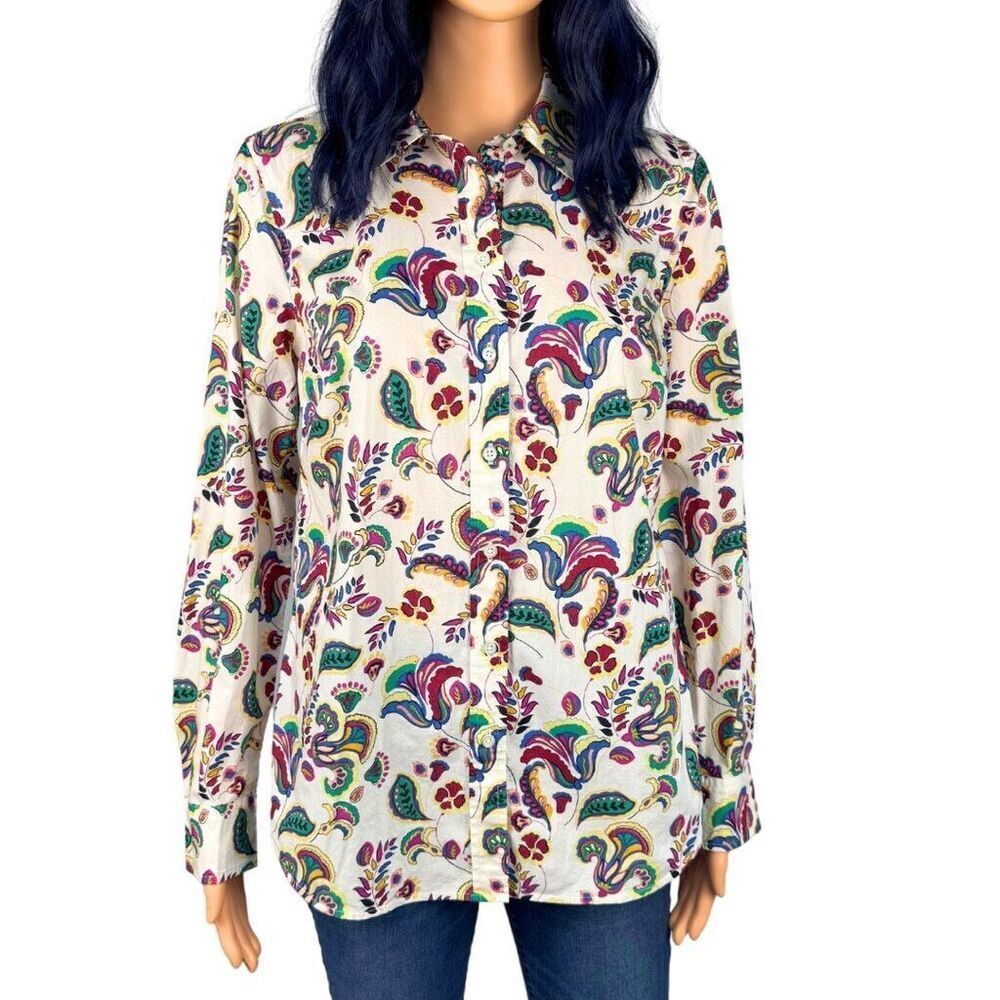 Talbots Multicolor Paisley Button Down Shirt XS Floral Print Cotton Long Sleeve